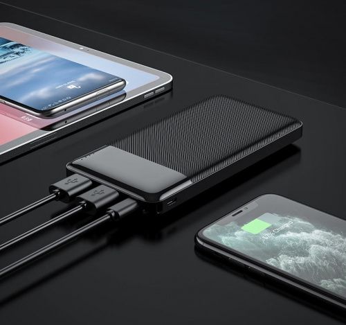 Внешний аккумулятор HOCO J72 10000mAh, 2A, MicroUSB/Type-C+2xUSB Black