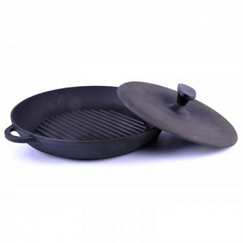 Сковорода гриль круглая 260х40 с двумя ручками и прессом Ситон арт.ЧГ2640п