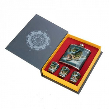 Набор Книга Рыбака (фляжка 210мл + 3 стопки) (HS-KR-F-A20) Helios