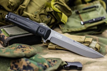 Нож ALPHA AUS-8 TW BKH Black (TacWash, Black Kraton Handle, Black MOLLE Sheath)