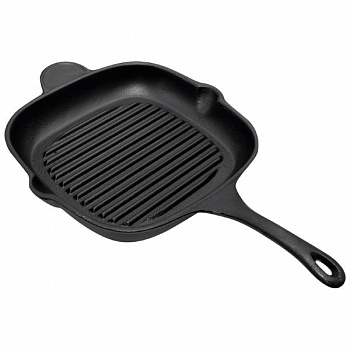 Сковорода-гриль чугунная с чугунной ручкой, квадратной формы, PADELLA, р-р 28*28