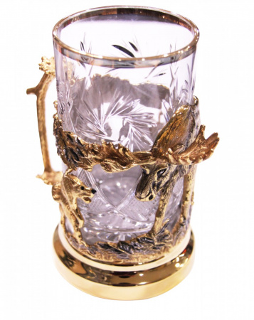 Набор чайный литьё ( Лось ) ложка ,тарелка,хрусталь.