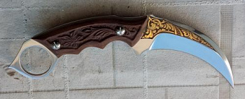 Нож "Керамбит"в кожаных ножнах позолоченный