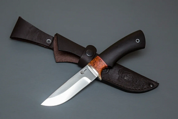 Нож Егерь,ст.690,мельхиор,стаб.кар.бер.,черное дерево