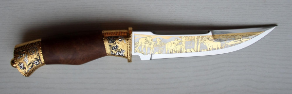 Нож сув."Мангуст"ножны кожа (позолота)  ЭИ-107