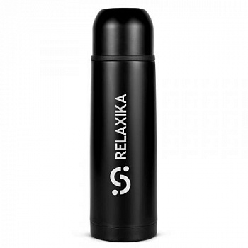 Термос Relaxika 101 (0,75 литра), черный (стикерпак "Красоты России")