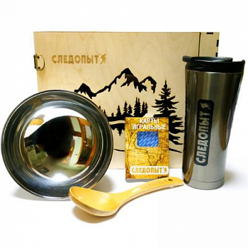 Подарочный набор "СЛЕДОПЫТ - Пикник" (коробка фанерная, термокружка, миска, стол