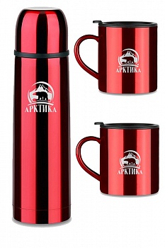 Набор: термос 1000 мл + 2 кружки 300мл. красный