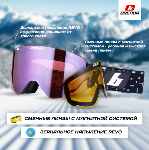 Маска г/л "BRENDA" мод. SKG700 black-pink mirror Маска г/л "BRENDA" мод. SKG700 black-pink mirror
