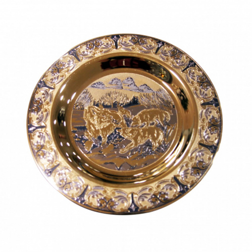 Набор чайный литьё ( Лось ) ложка ,тарелка,хрусталь.