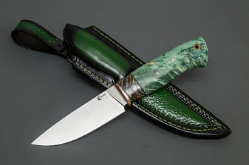 Нож Сокол,ст. S390,макумэ ганэ,зуб мамонта,кап.клена,форм.ножны