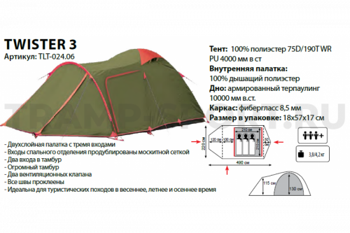 Палатка Tramp Lite Twister 3 (зеленый)