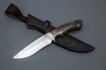 Нож Близнец, ст.D2,литье мельхиор, стабилизированная карельская береза