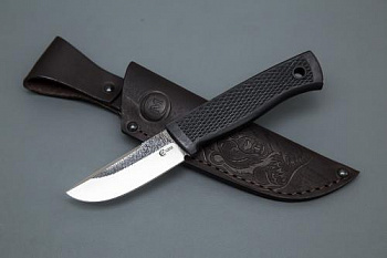 Нож Лесник, ст.Х12МФ, след ковки, рук. Elastron (черный)