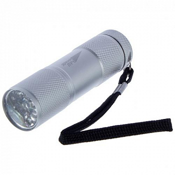 Фонарь ЯРКИЙ ЛУЧ L-903B алюмин. корпус, 9 светодиодов, ремешок, на 3xAAA