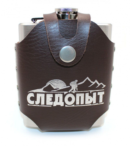 Фляжка «СЛЕДОПЫТ - Freezly» в кож. чехле, 200 мл, цв. корич