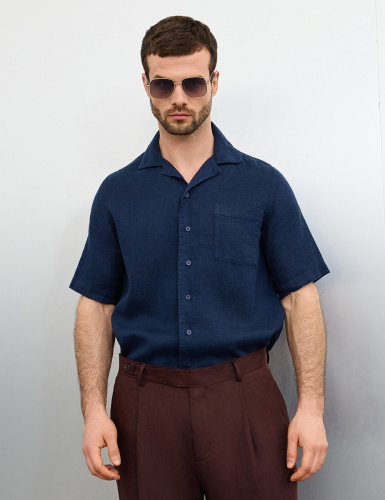 РУБАШКА NORVEG LINEN МУЖСКАЯ С КОРОТКИМ РУКАВОМ ЦВЕТ ТЕМНО-СИНИЙ,
