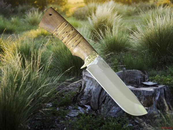 Нож Буйвол сталь 95Х18 дерево Падук с берестой