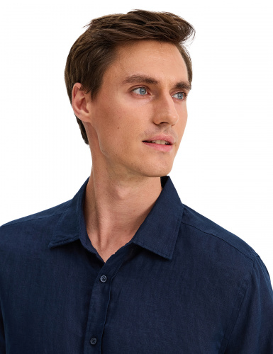 РУБАШКА NORVEG LINEN МУЖСКАЯ SLIM ЦВЕТ ТЕМНО-СИНИЙ