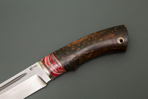 Нож Путник, ст. S390.мельхиор,зуб мамонта, рукоять стабилизированная карельска
