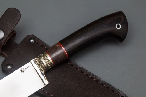 Нож Узбекский малый,ст. VG-10,мельхиор,стаб.кар.бер.,черное дерево