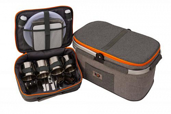 Сумка для пикника с изот. корзиной KYODA на 4 перс TWPB-33004J286. Пласт посуда, мет кружки, серая