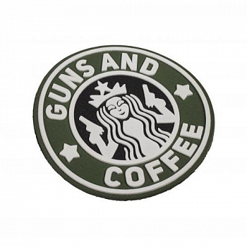 Патч ПВХ "GUNS AND COFFEE" (79х79мм) Олива