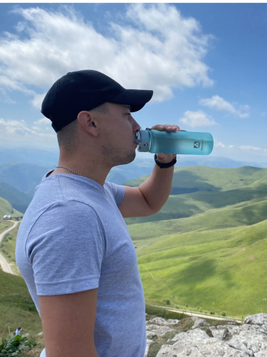 Бутылка тритановая 720-500 голубая матовая, с ситечком