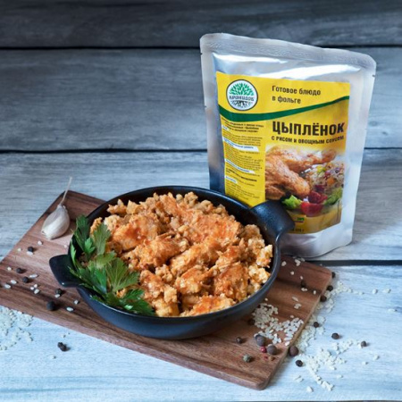 Консервы "Цыпленок с рисом и овощным соусом" 325 г.