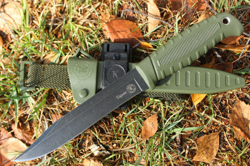 Нож Кизляр "Таран" клинок AUS-8, стоунвош черный, рукоять эластрон, хаки
