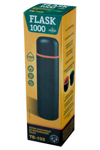 Термос FLASK-1000 (TE-103), объём: 1 л, узкая горловина, одна чашка, «Tourist»