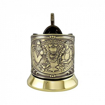 Чайный набор латунный "Русское чаепитие (новая пластина)" С9408/87