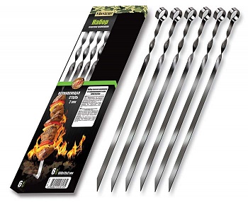 Набор плоских шампуров 600х15х2 мм из нерж стали 6 шт в ПВХ коробке Boyscout