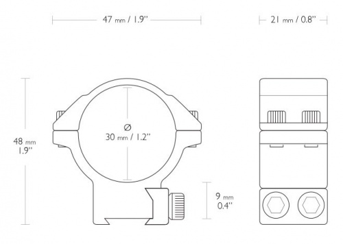Кольца Hawke на 30мм на планку 9-11мм выс.(22108)