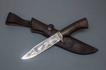 Нож Лидер 1,кован.ст.Х12МФ,дюраль,стабилизированная карельская береза