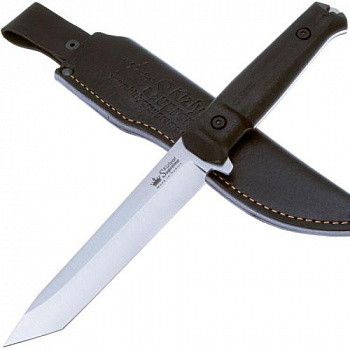 Нож AGGRESSOR 420HC SW BKH LS (StoneWash, Black Kraton Handle, Leather Sheath)