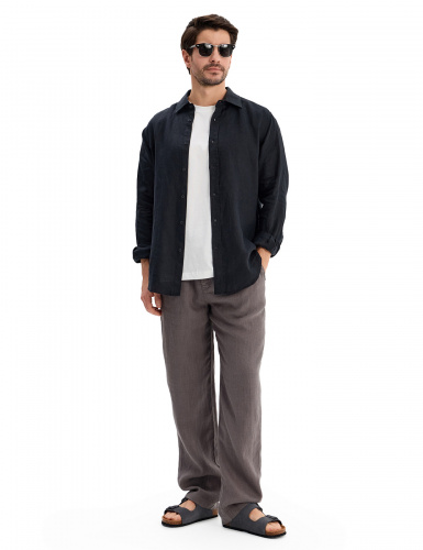РУБАШКА NORVEG LINEN МУЖСКАЯ SLIM ЦВЕТ ЧЕРНЫЙ,