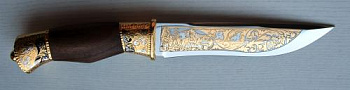 Нож сув."Охотник"ножны кожа (позолота)  ЭИ-107
