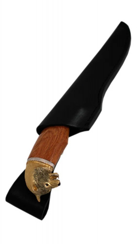 Нож сув дамаск Егерь ножны из кожи (позолота)