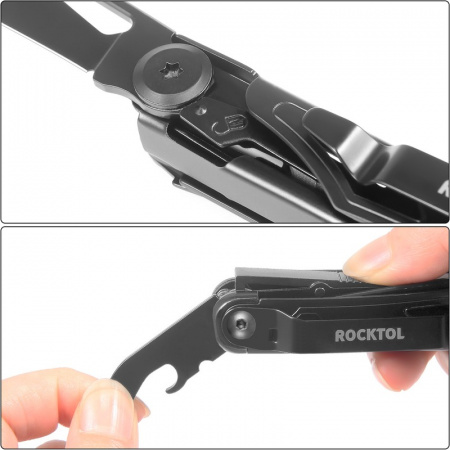 Нож-мультитул Rocktol 12 в 1, кожаный чехол, черный