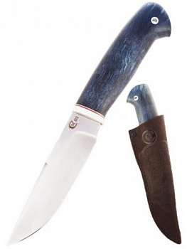 Нож Соболь, ст.D2,литье мельхиор, стабилизированная карельская береза