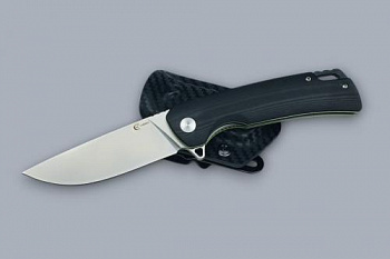 Нож Аляска (техно), складной ст.N690, рук.G10 черный, спейс.зеленый, чехол кайде