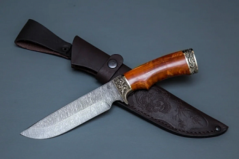 Нож Лорд, ст.D2,литье мельхиор, стабилизированная карельская береза