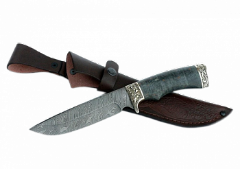 Нож "Лорд" ст М390, мельхиор ,набор,рукоять из стабилизированной карельской бере