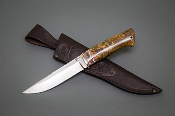 Нож Тигр,сталь S390.мельхиор,зуб мамонта, рукоять стабилиз карельская береза+чех