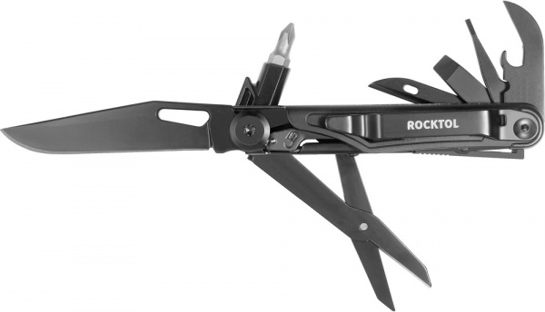 Нож-мультитул Rocktol 12 в 1, кожаный чехол, черный
