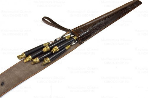 Набор Колчан №2.1 (рукоять граб,лит Разные звери(каменные головы)кожа