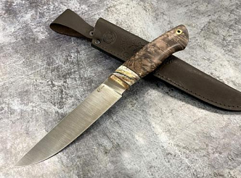 Нож Пантера, ст.S390.мельхиор,зуб мамонта,кап.клена