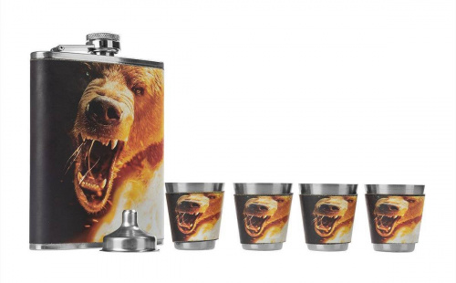 Набор Медведь (фляжка 240 мл + 4 стопки + воронка) (HS-N-B-А08) Helios