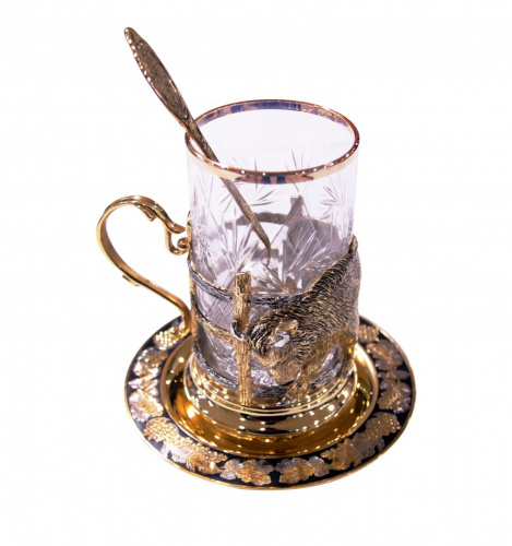 Набор чайный литьё ( Зубр ) ложка ,тарелка,хрусталь.